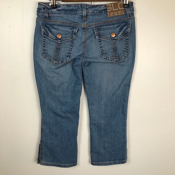 GLO Jeans Junior Size 5 Blue Side Slit Snap Pocket Capri Denim Jean 30" Waist - Picture 3 of 5